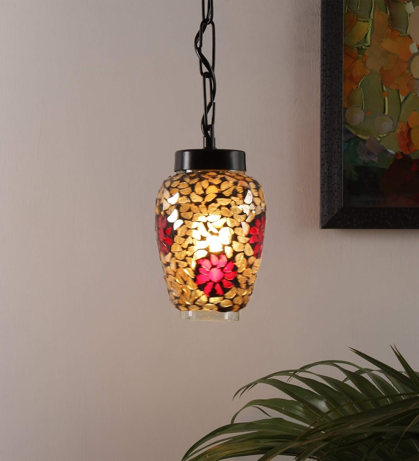 Multicolor Mosiac Glass Hanging Lamp (Multicolor,Single)