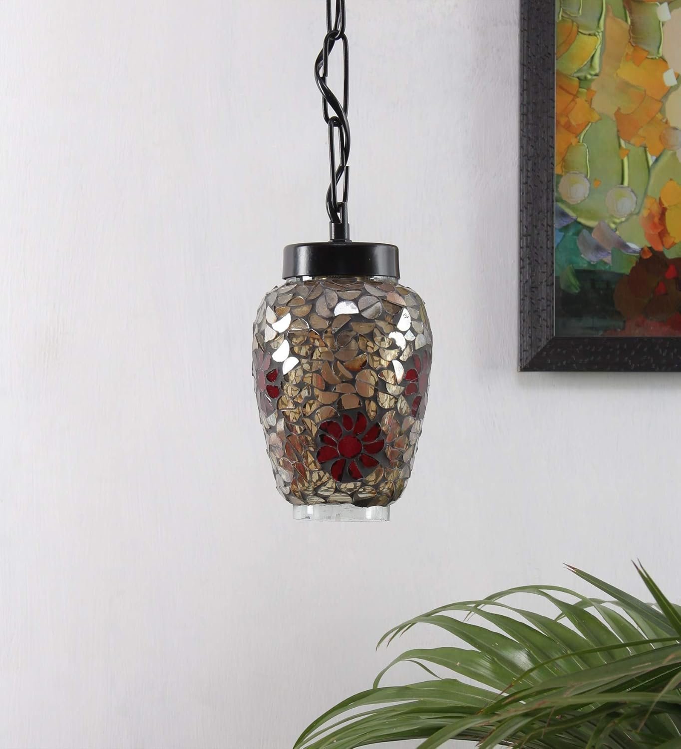 Multicolor Mosiac Glass Hanging Lamp (Multicolor,Single)
