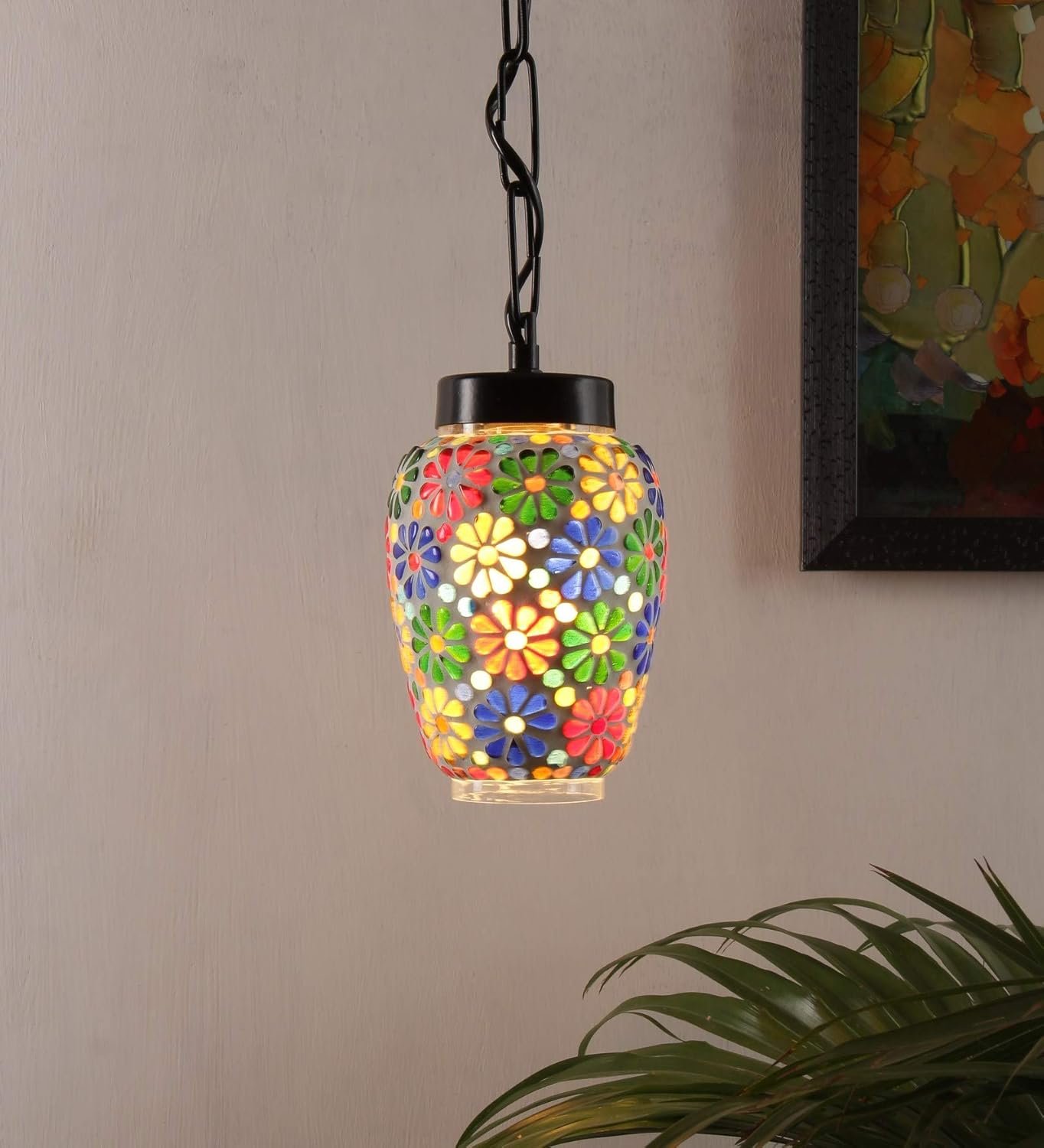 Multicolor Mosiac Glass Hanging Lamp (Multicolor,Single)
