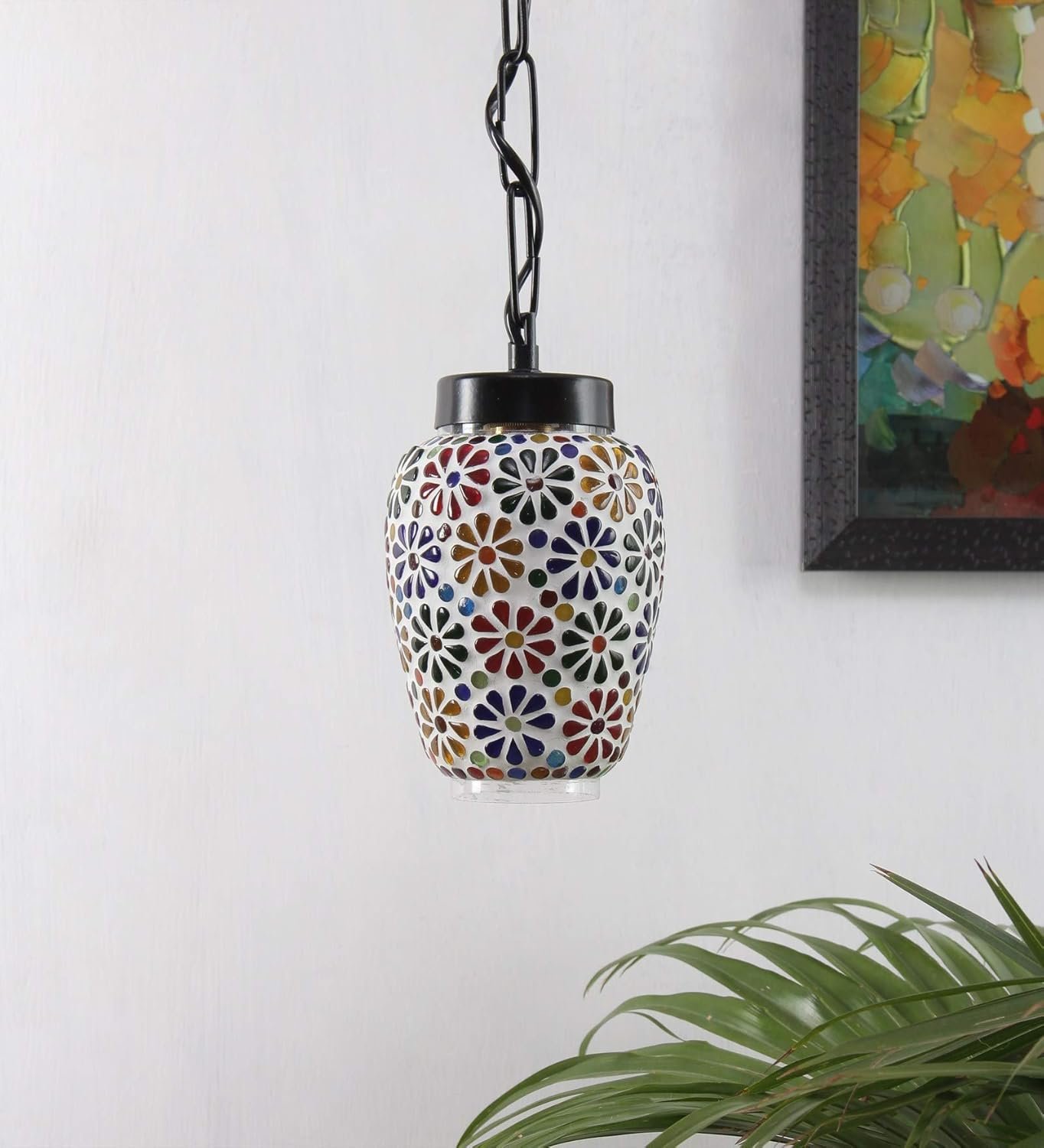 Multicolor Mosiac Glass Hanging Lamp (Multicolor,Single)