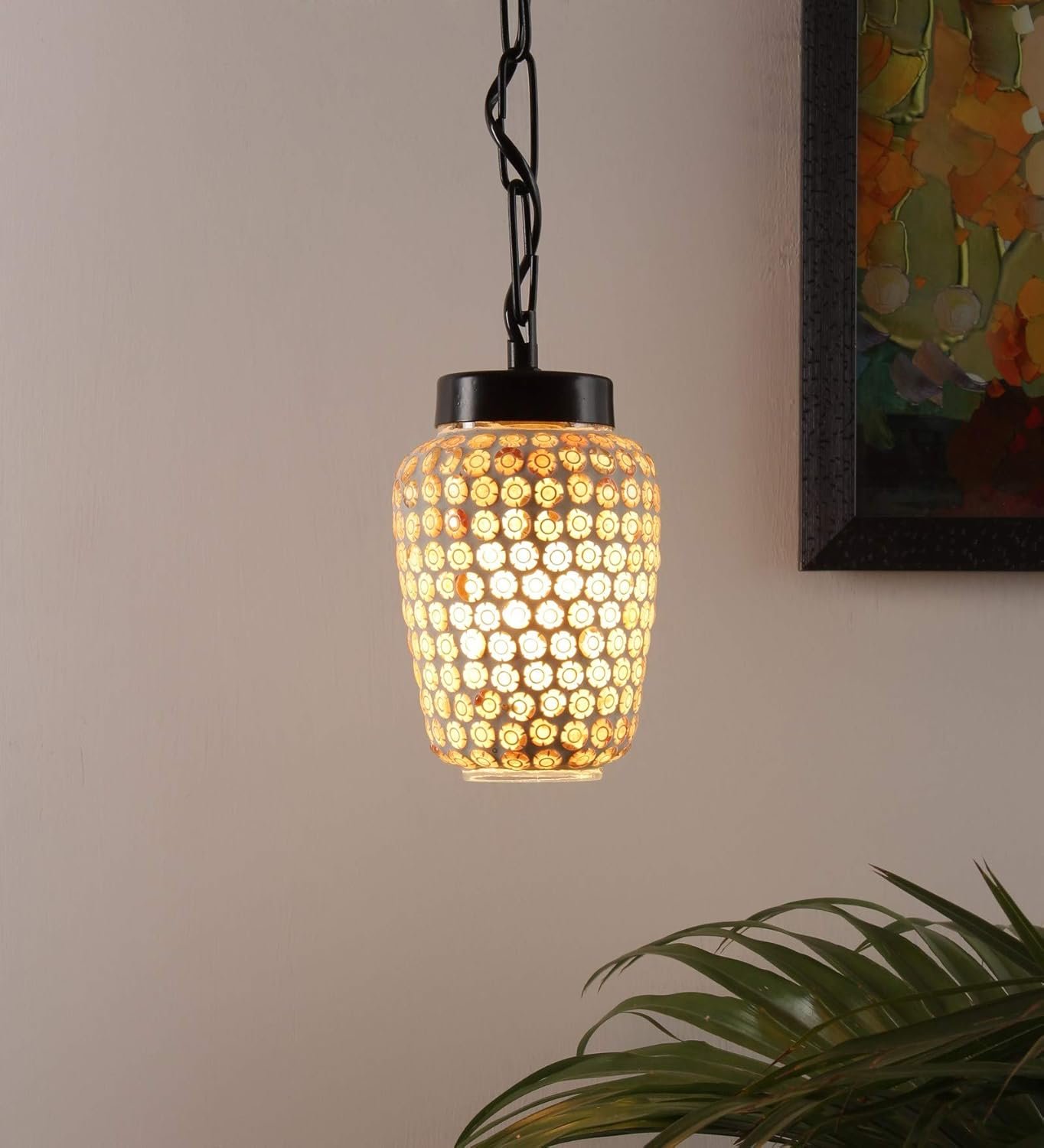 Multicolor Mosiac Glass Hanging Lamp (Multicolor,Single)