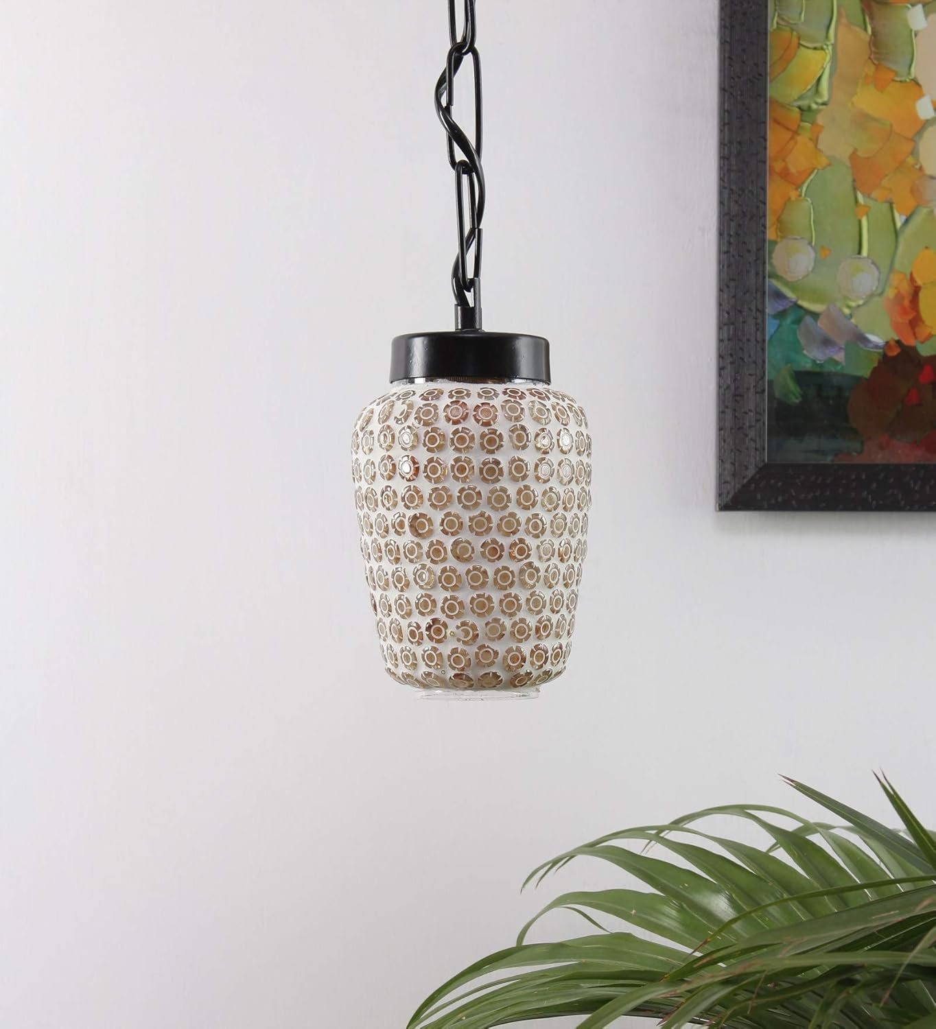 Multicolor Mosiac Glass Hanging Lamp (Multicolor,Single)