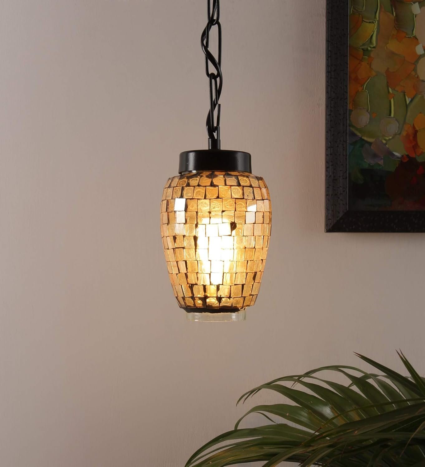 Multicolor Mosiac Glass Hanging Lamp (Multicolor,Single)