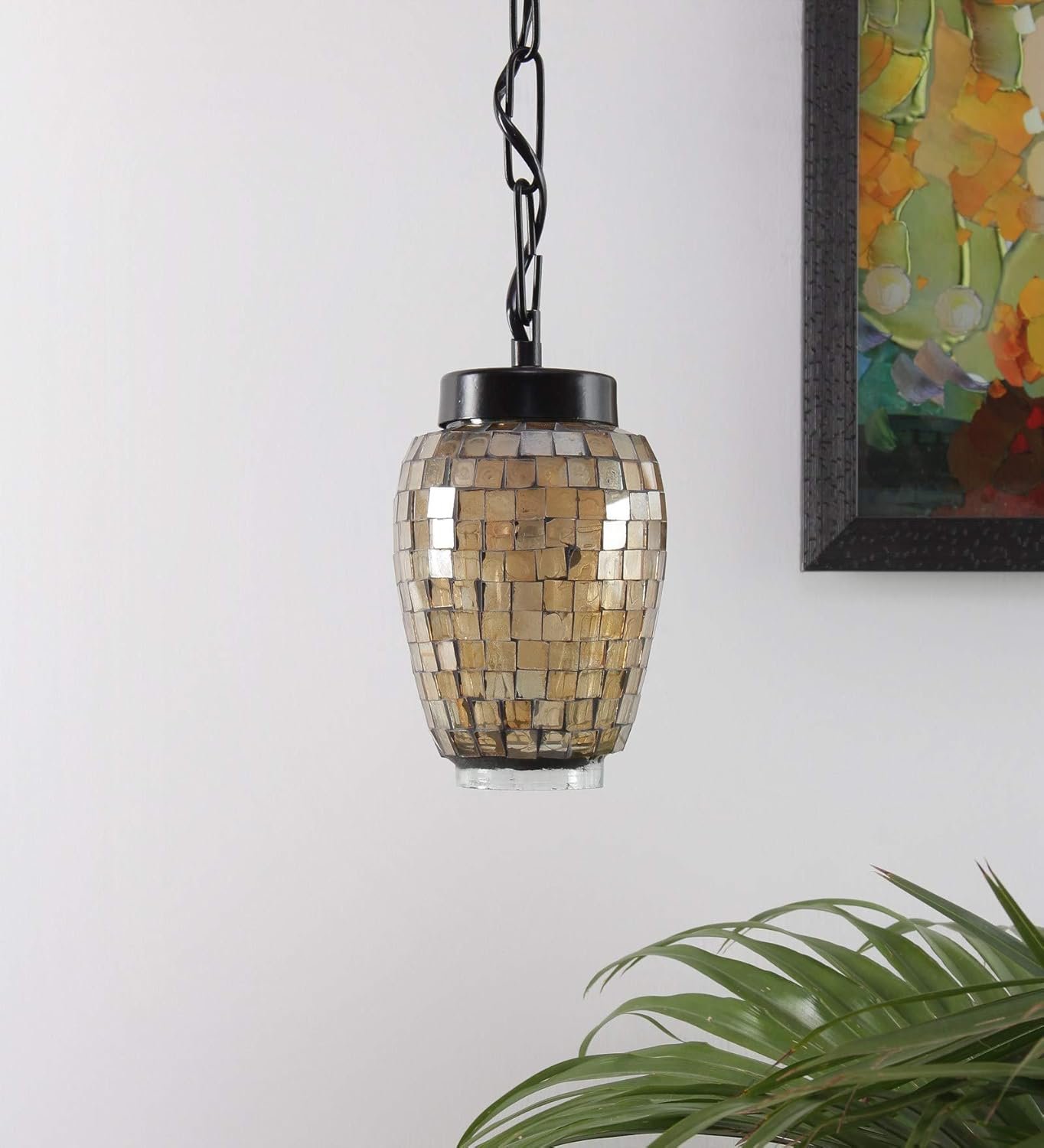 Multicolor Mosiac Glass Hanging Lamp (Multicolor,Single)