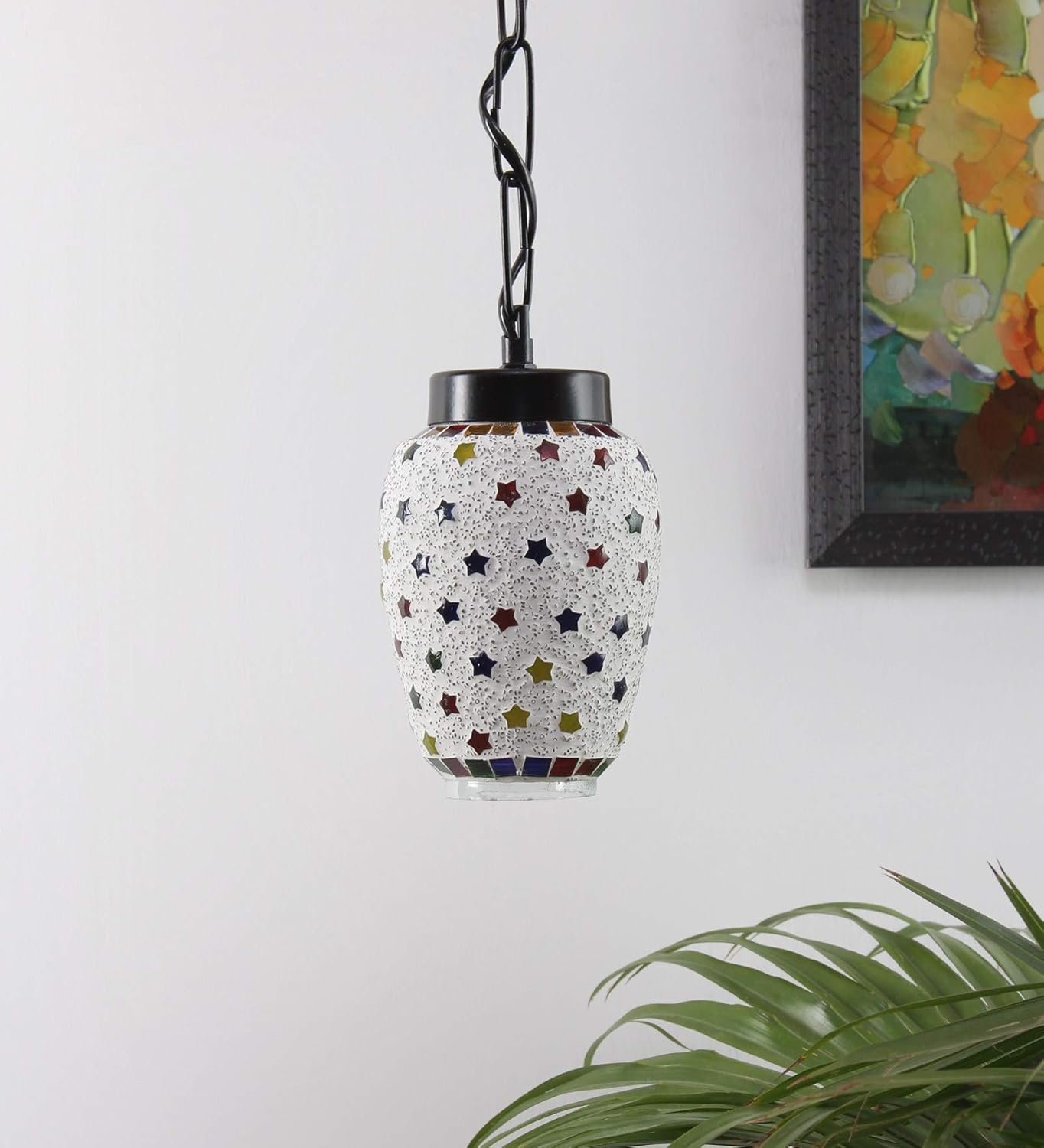 Multicolor Mosiac Glass Hanging Lamp (Multicolor,Single)