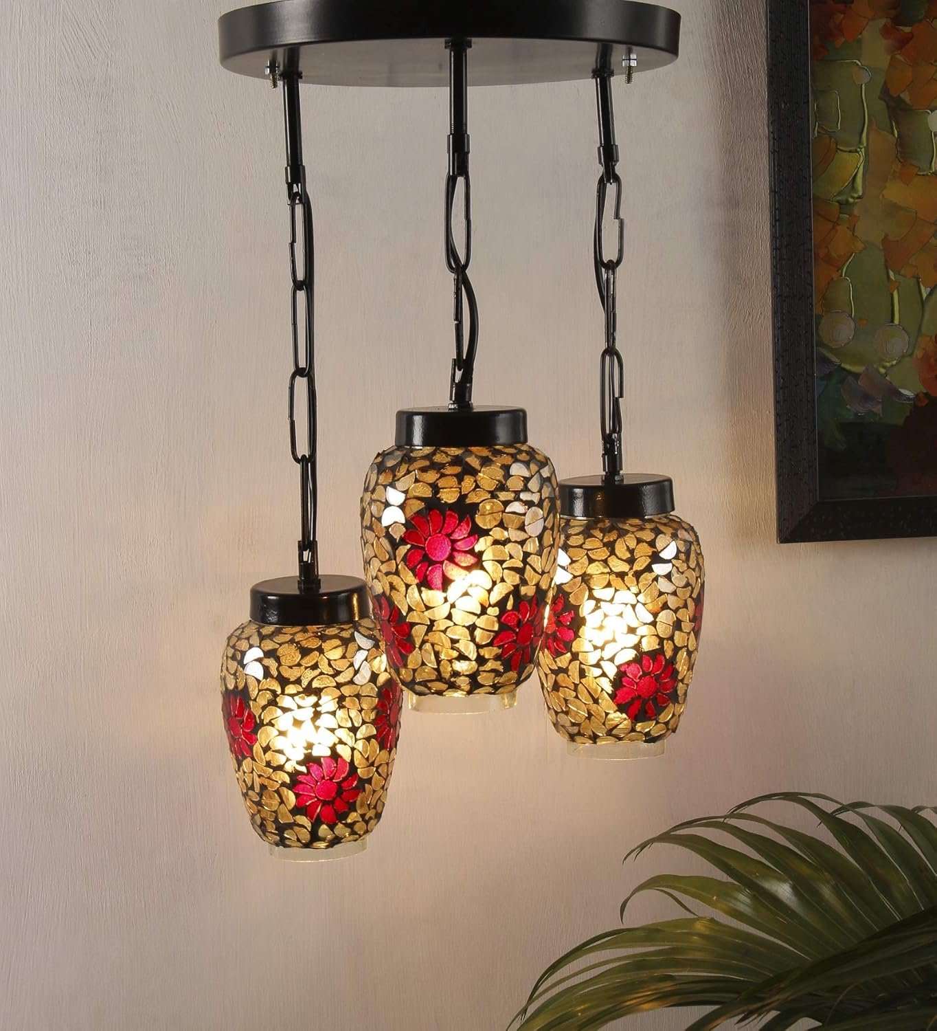 Multicolor Mosaic Glass Cluster Hanging Lamp (Multicolor)