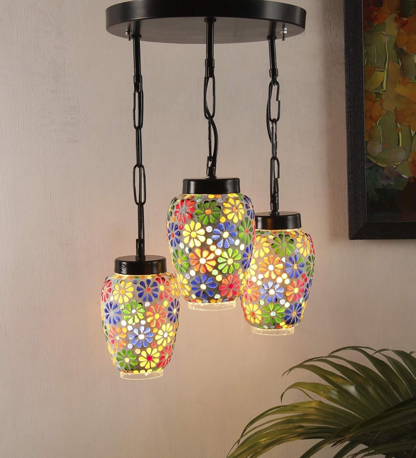 Multicolor Mosaic Glass Cluster Hanging Lamp (Multicolor)