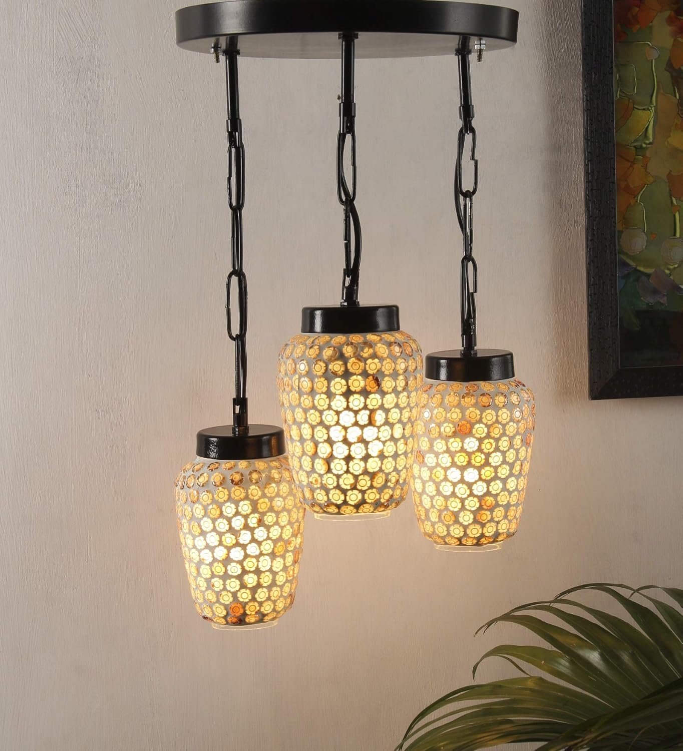 Multicolor Mosaic Glass Cluster Hanging Lamp (Multicolor)