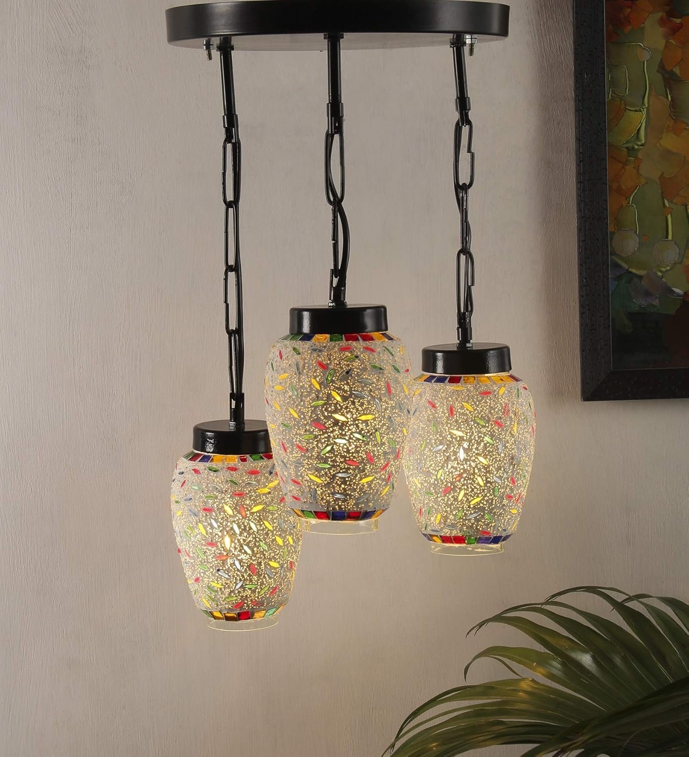 Multicolor Mosaic Glass Cluster Hanging Lamp (Multicolor)