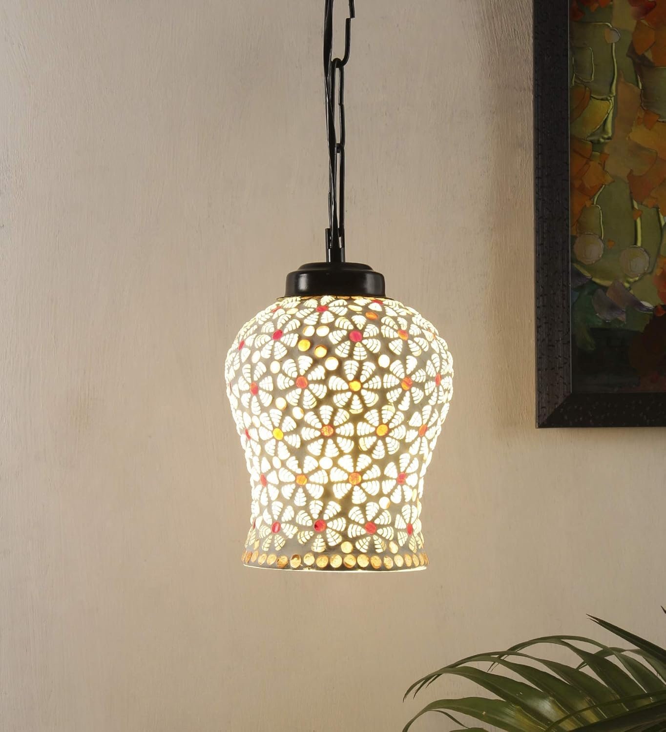 Multicolor Mosaic Glass Hanging Lamp (Glass,Medium)