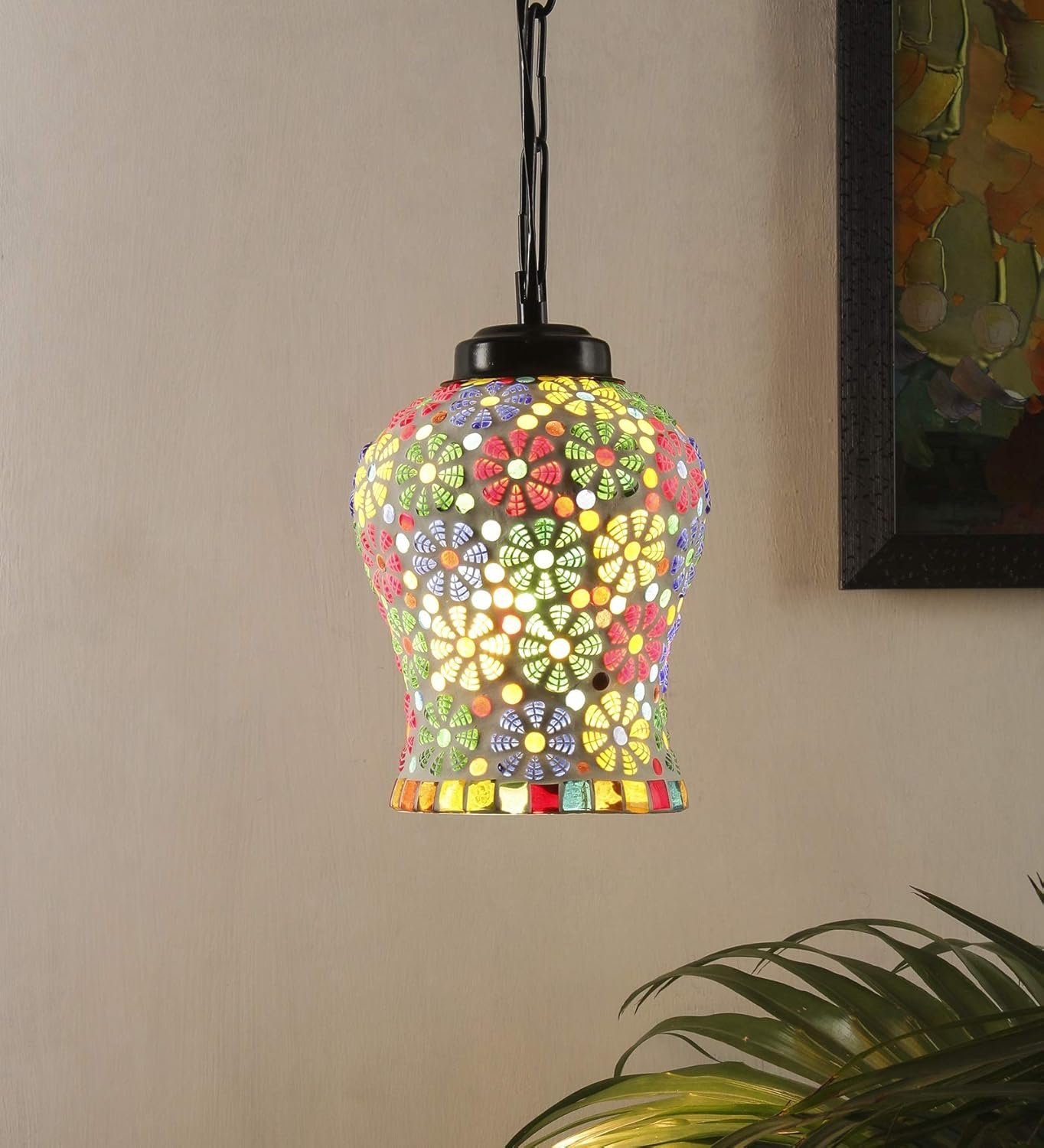 Multicolor Mosaic Glass Hanging Lamp (Glass,Medium)