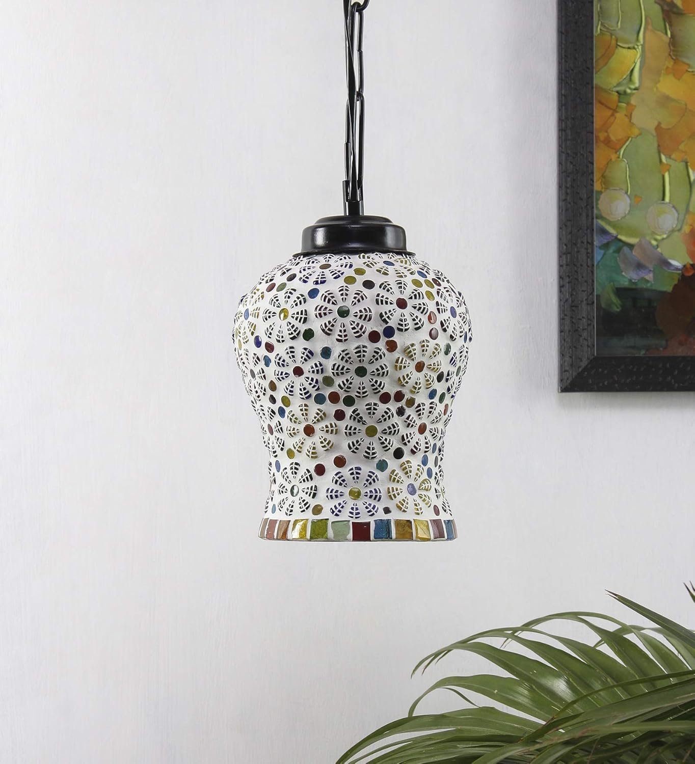 Multicolor Mosaic Glass Hanging Lamp (Glass,Medium)