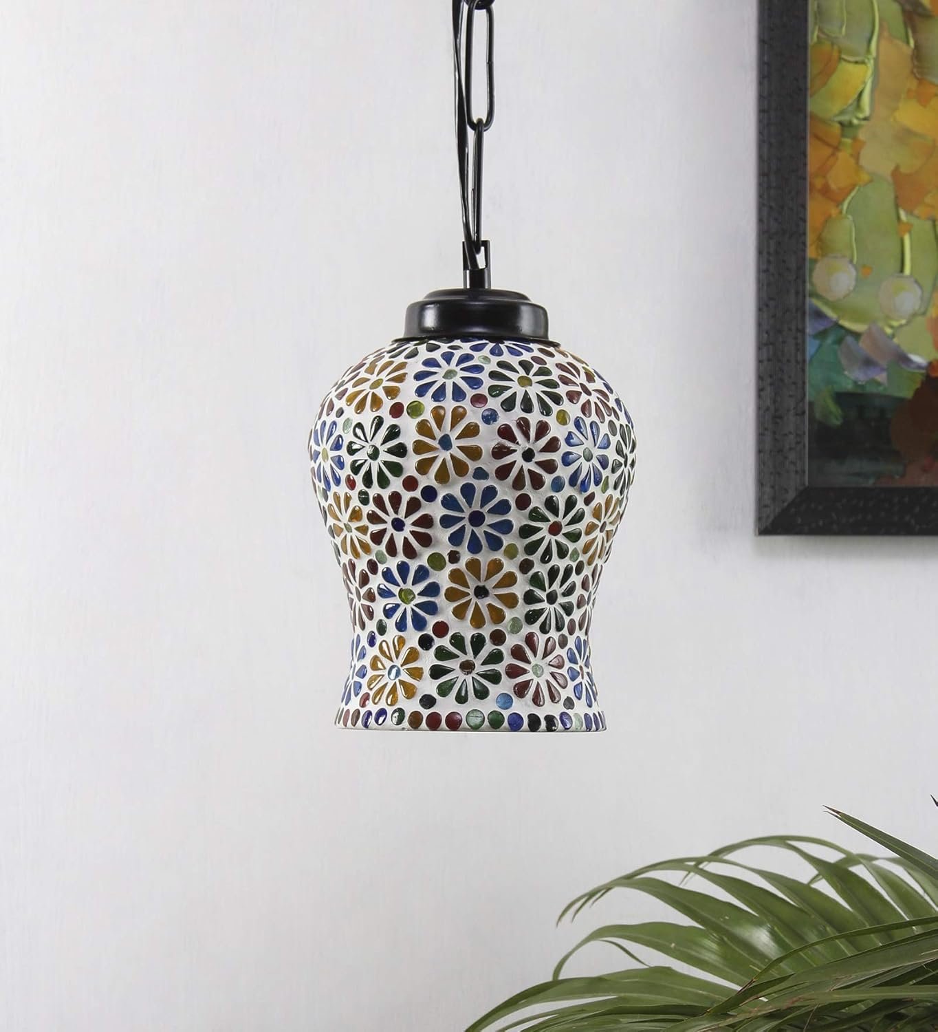 Multicolor Mosaic Glass Hanging Lamp (Glass,Medium)