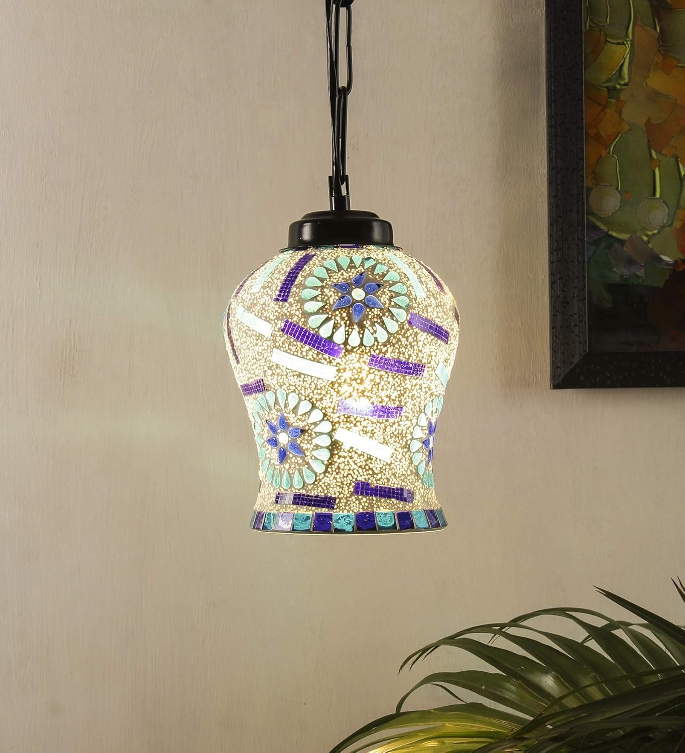 Multicolor Mosaic Glass Hanging Lamp (Glass,Medium)