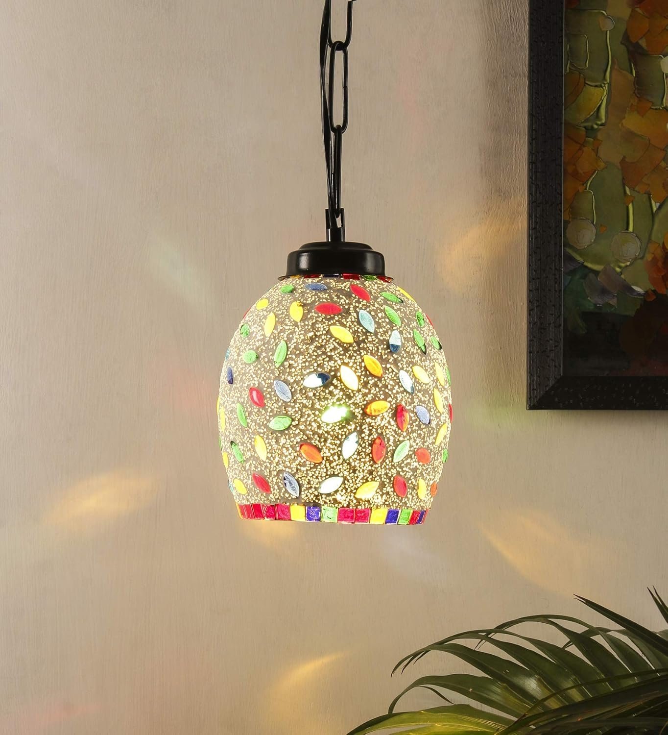 Multicolor Mosaic Glass Hanging Lamp (Glass,Medium)