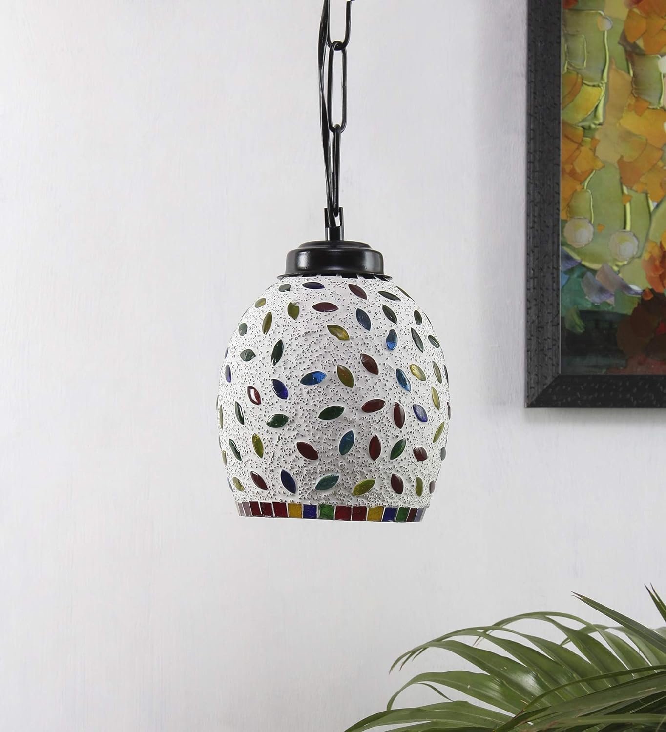 Multicolor Mosaic Glass Hanging Lamp (Glass,Medium)