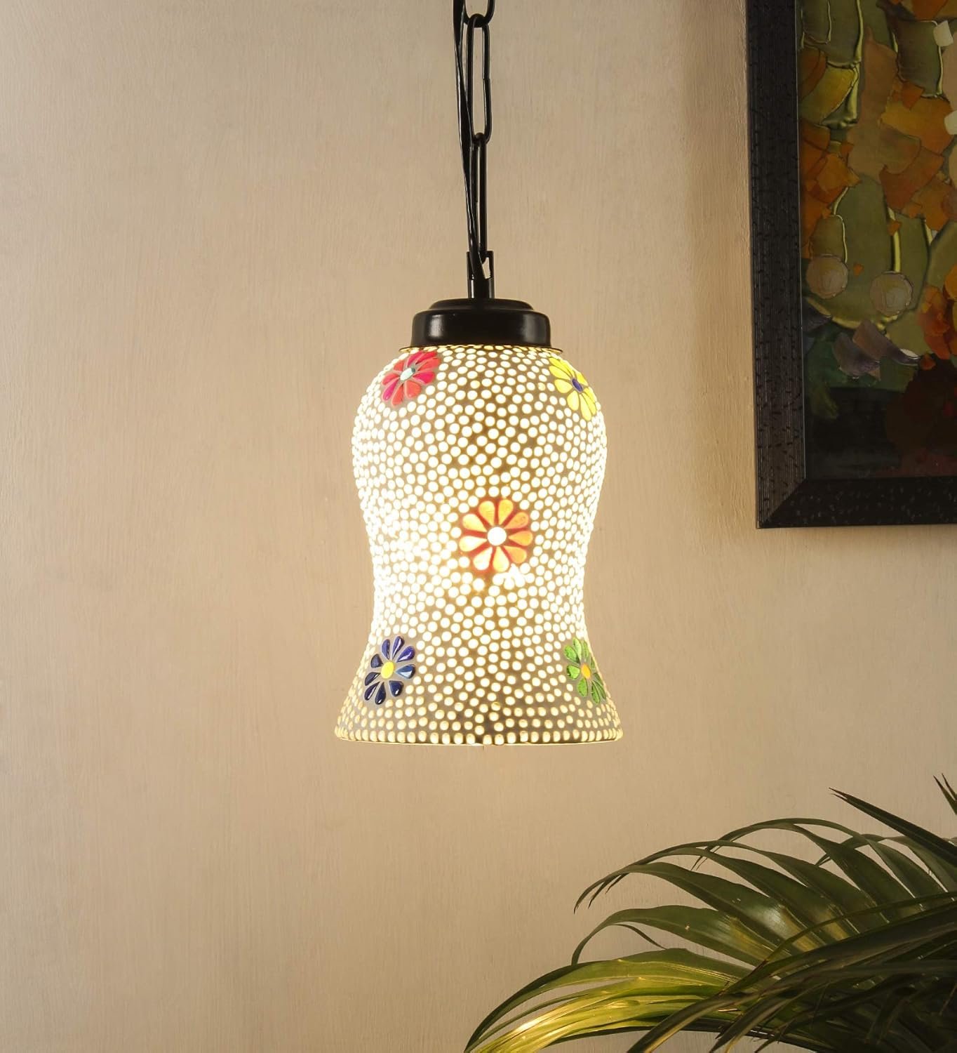 Multicolor Mosaic Glass Hanging Lamp (Glass,Medium)