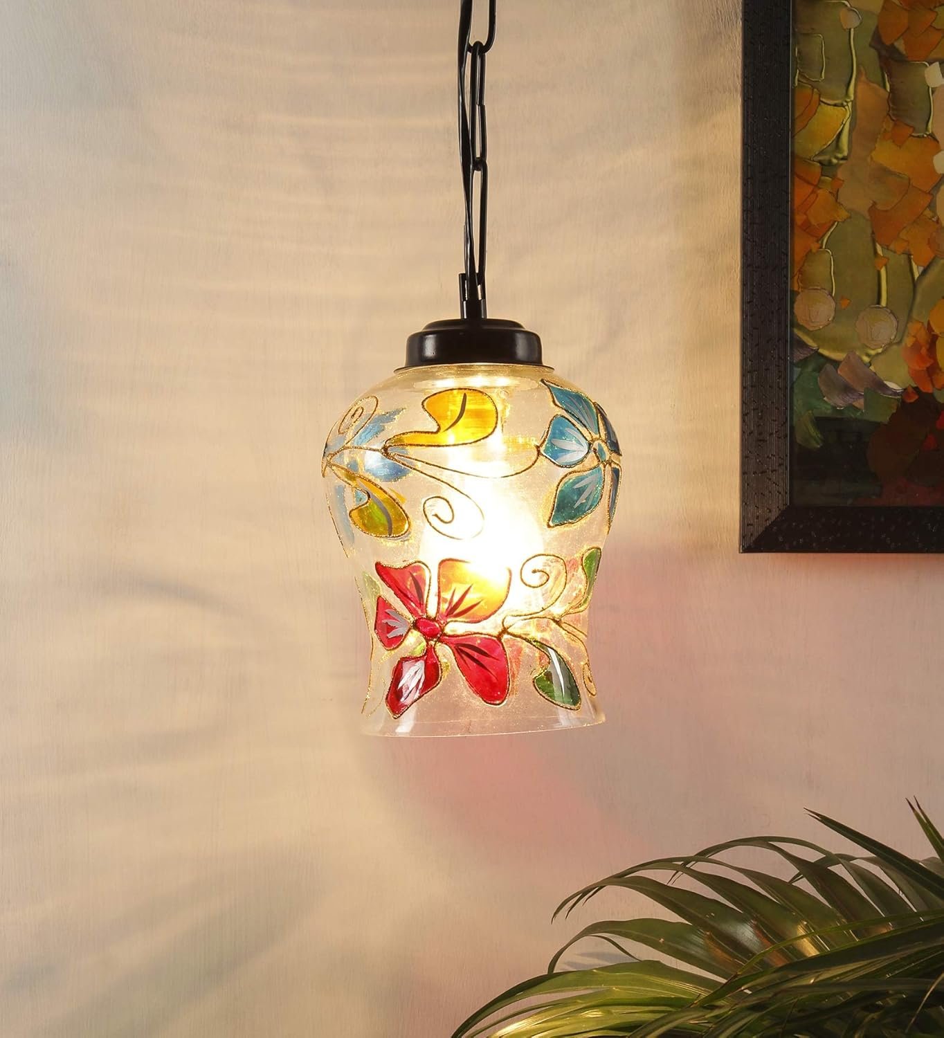 Multicolor Mosaic Glass Hanging Lamp (Glass,Medium)