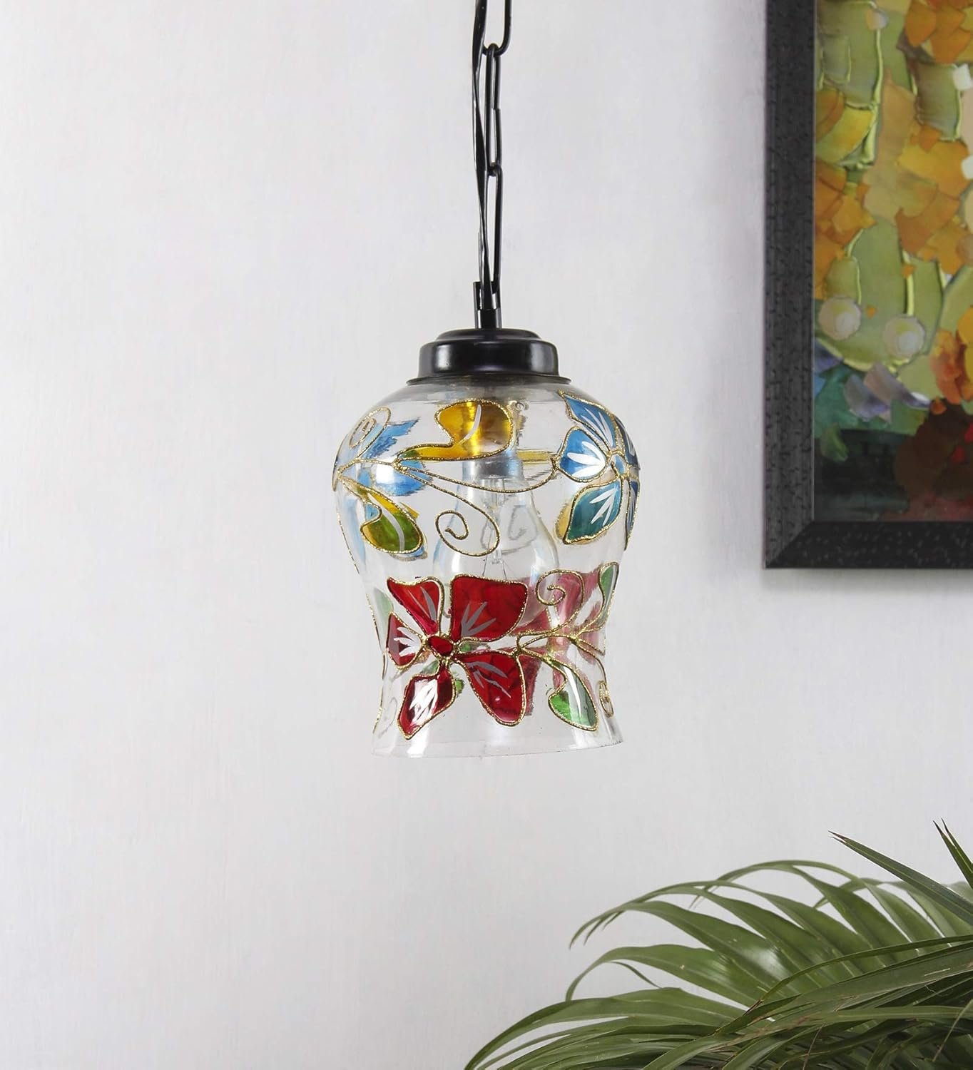 Multicolor Mosaic Glass Hanging Lamp (Glass,Medium)
