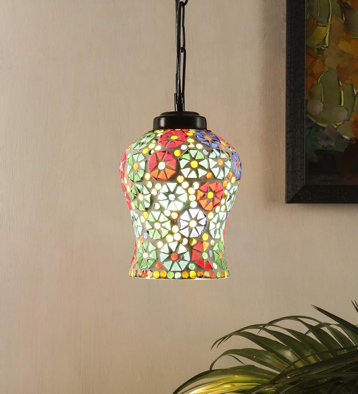 Multicolor Mosaic Glass Hanging Lamp (Glass,Medium)