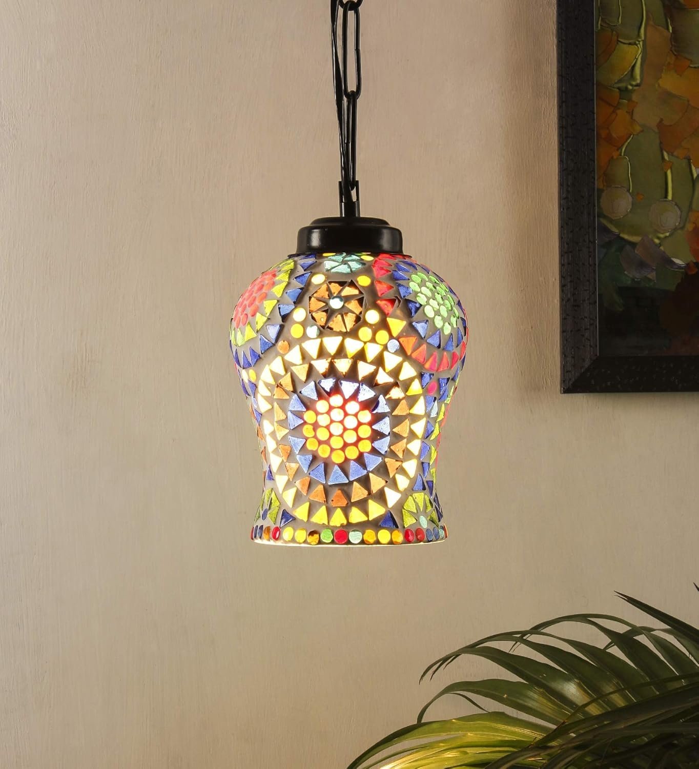Multicolor Mosaic Glass Hanging Lamp (Glass,Medium)
