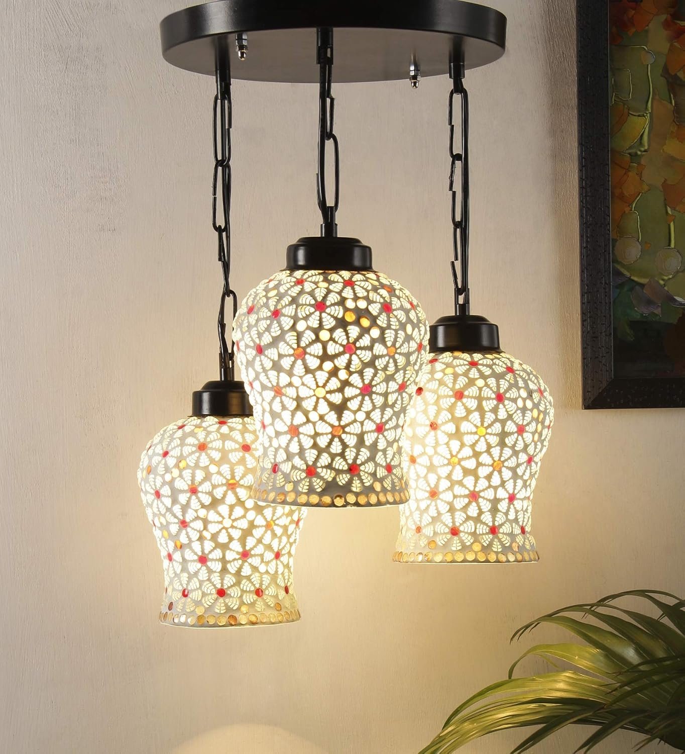 Multicolor Mosaic Glass Cluster Hanging Lamp (Multicolor)