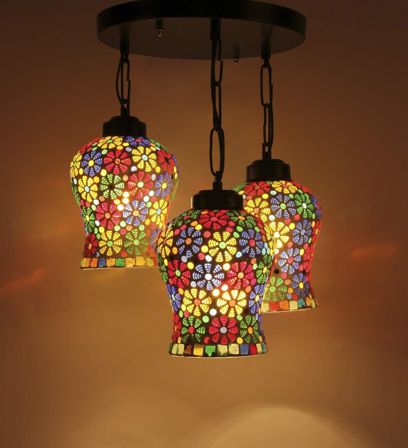 Multicolor Mosaic Glass Cluster Hanging Lamp (Multicolor)