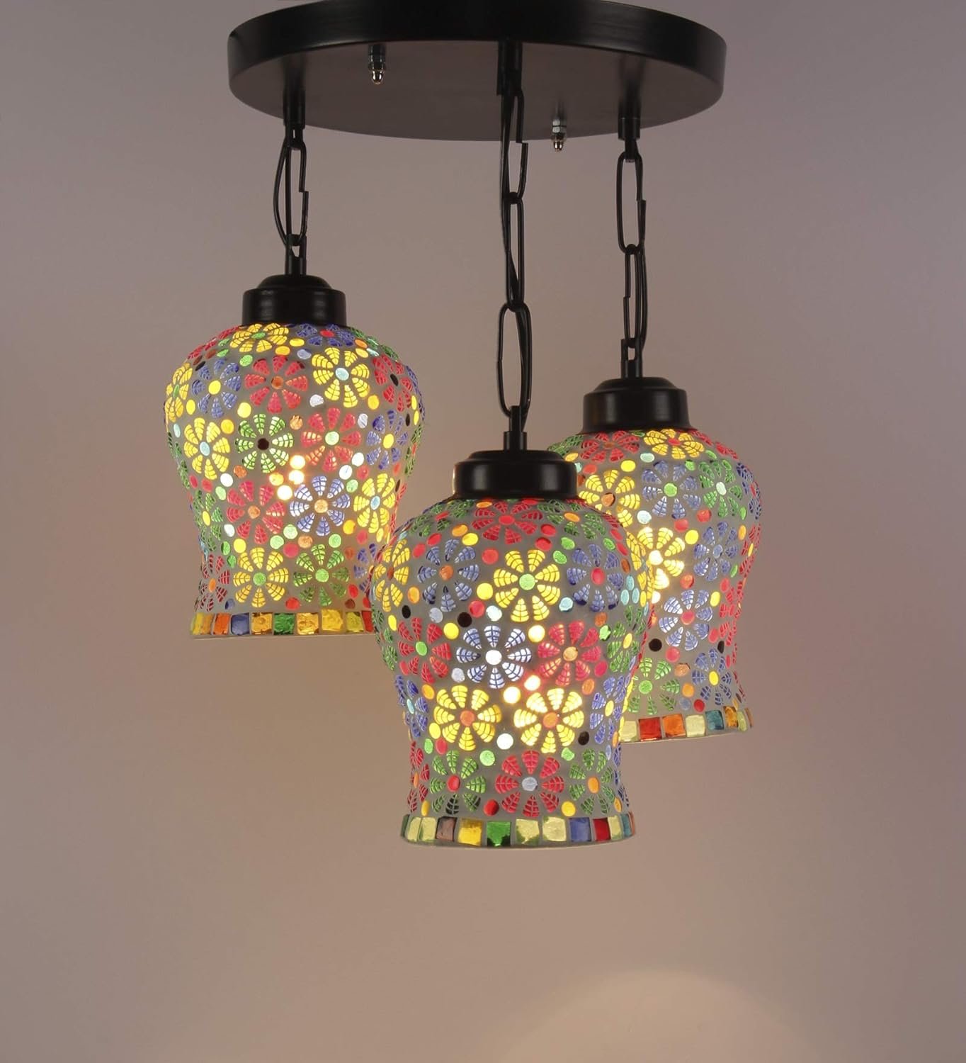 Multicolor Mosaic Glass Cluster Hanging Lamp (Multicolor)