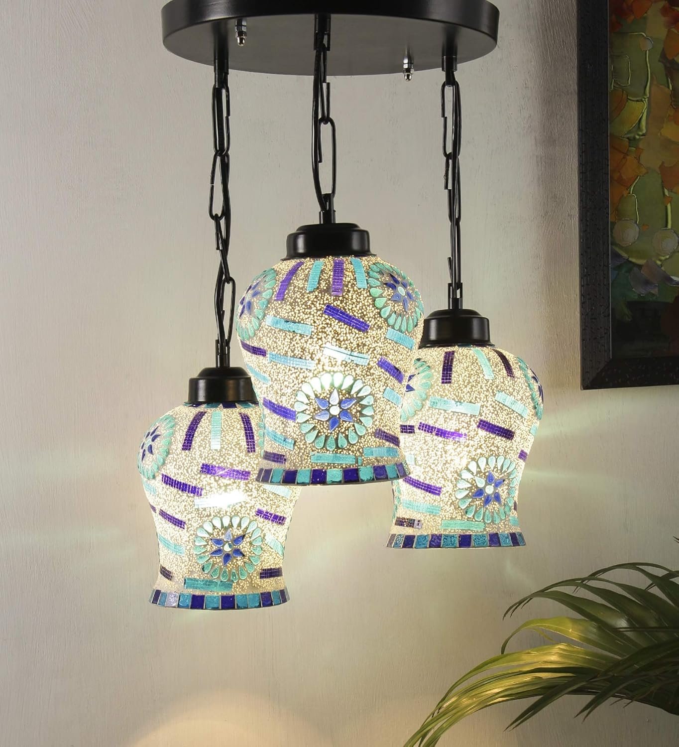Multicolor Mosaic Glass Cluster Hanging Lamp (Multicolor)