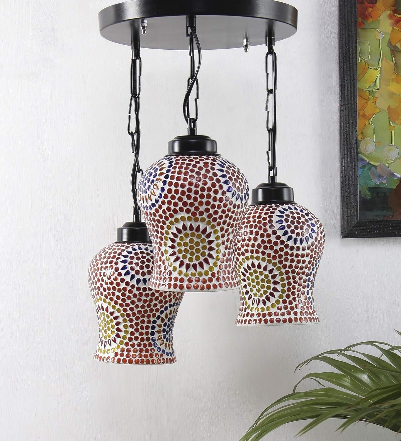 Multicolor Mosaic Glass Cluster Hanging Lamp (Multicolor)