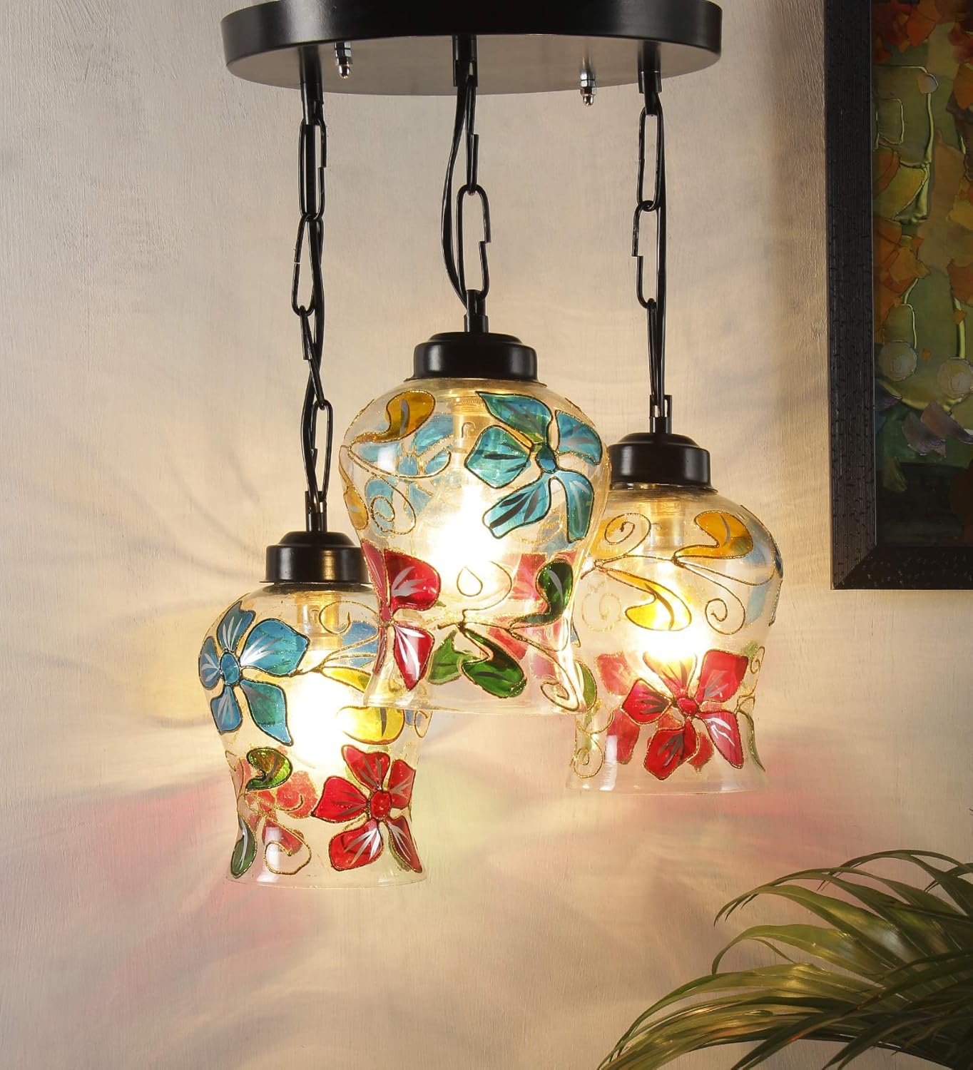 Multicolor Mosaic Glass Cluster Hanging Lamp (Multicolor)