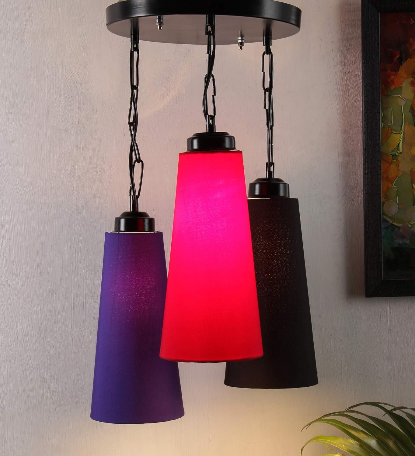 Triple Conical Cotton Multicolor Hanging/Pendant (Multicolor Cotton)