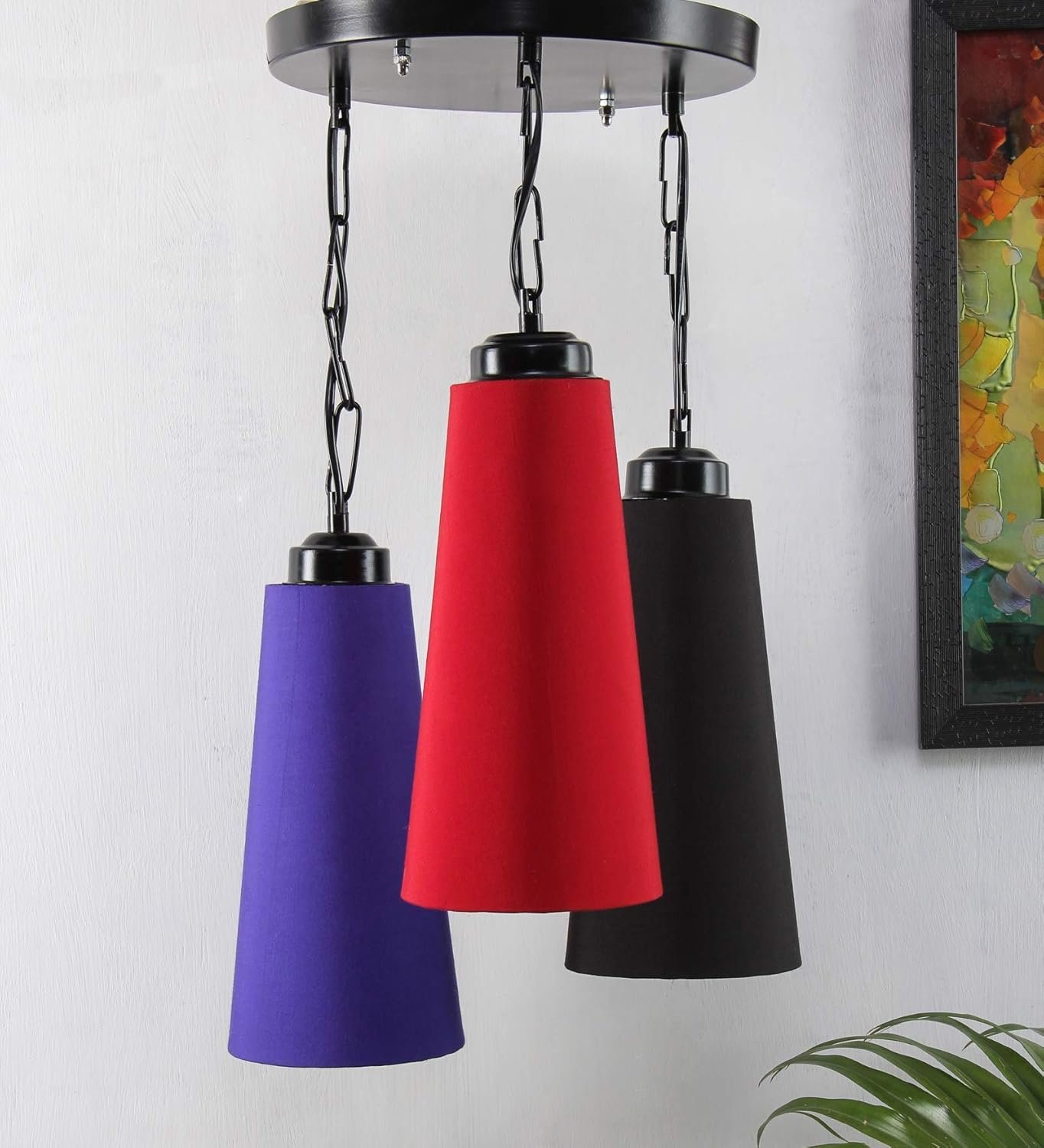 Triple Conical Cotton Multicolor Hanging/Pendant (Multicolor Cotton)
