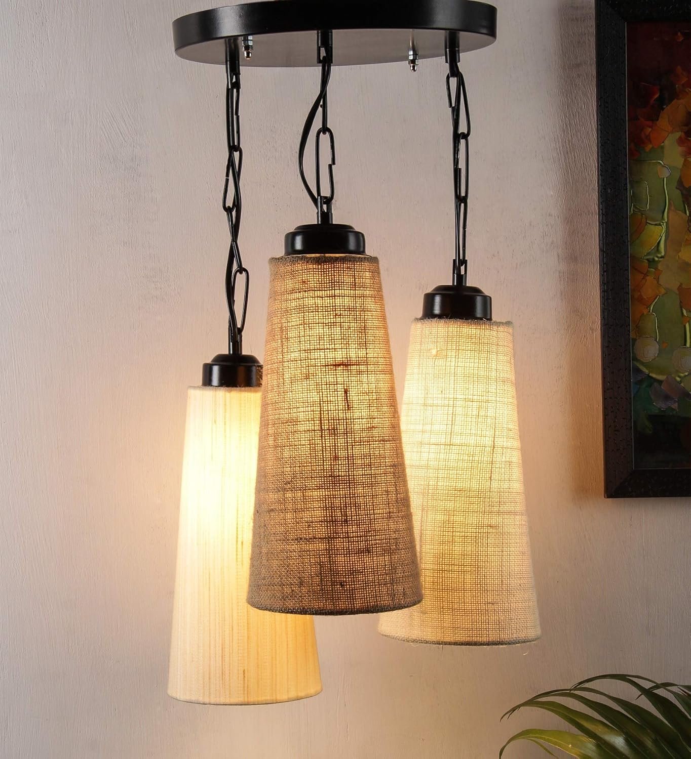 Triple Conical Cotton/Jute Multicolor Hanging/Pendant (Multicolor Jute/Cotton)