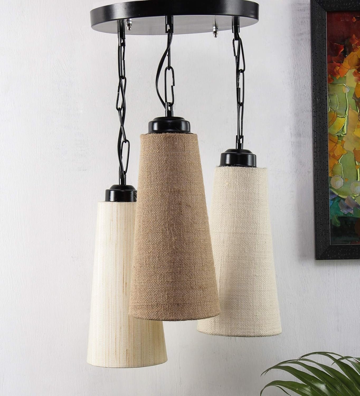 Triple Conical Cotton/Jute Multicolor Hanging/Pendant (Multicolor Jute/Cotton)