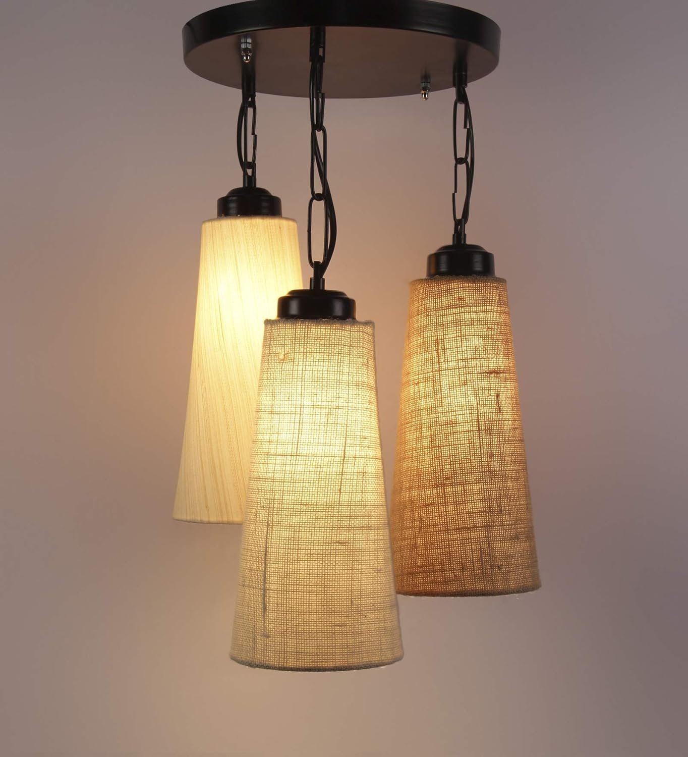 Triple Conical Cotton/Jute Multicolor Hanging/Pendant (Multicolor Jute/Cotton)