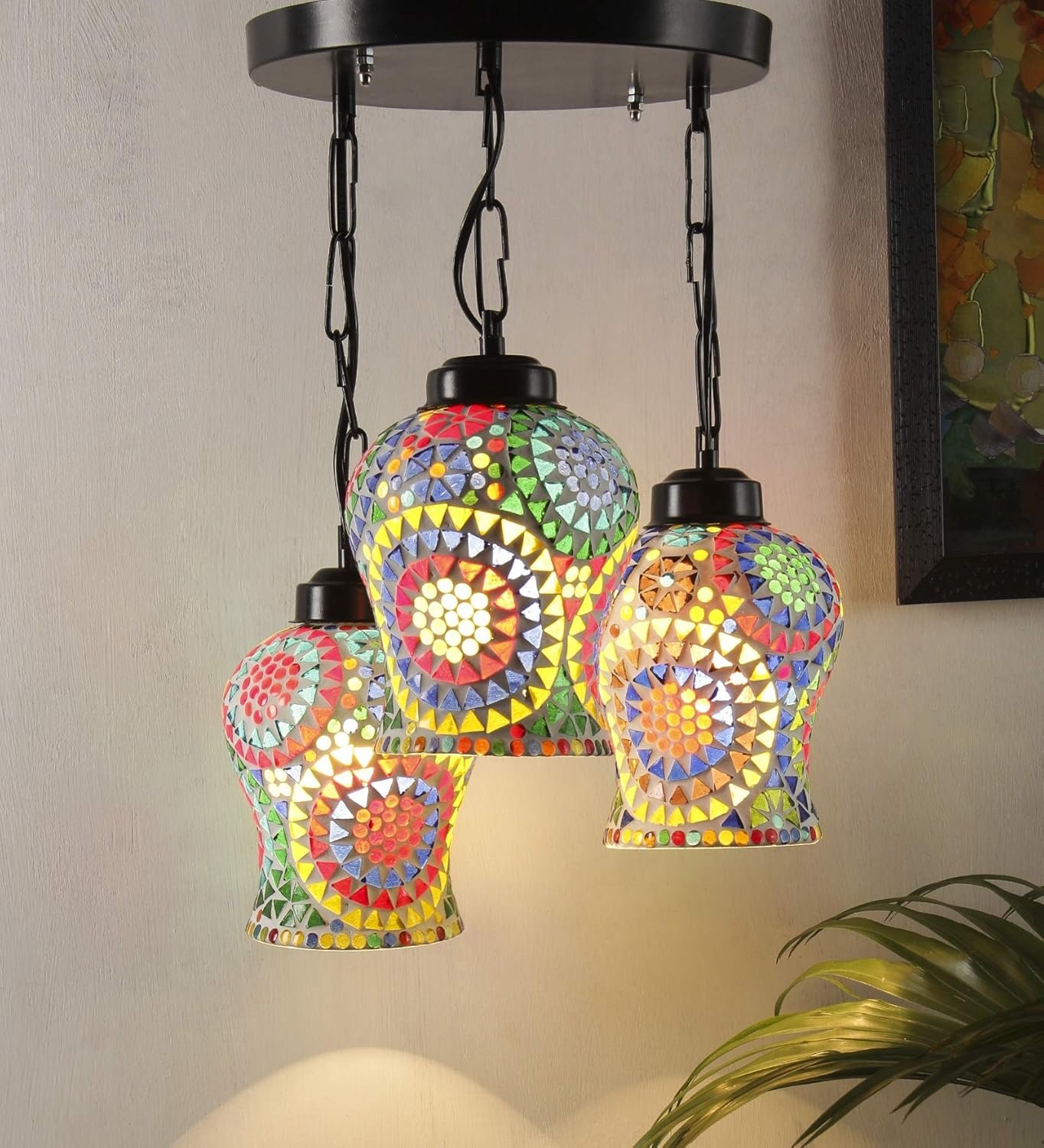 Multicolor Mosaic Glass Cluster Hanging Lamp (Multicolor)