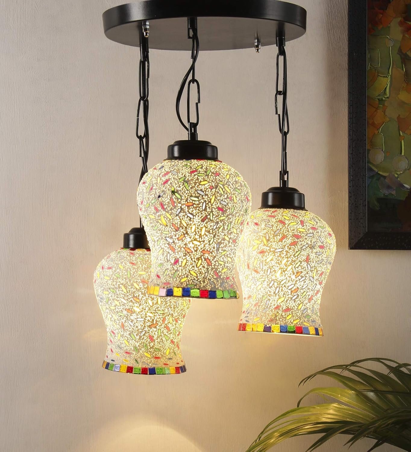 Multicolor Mosaic Glass Cluster Hanging Lamp (Multicolor)