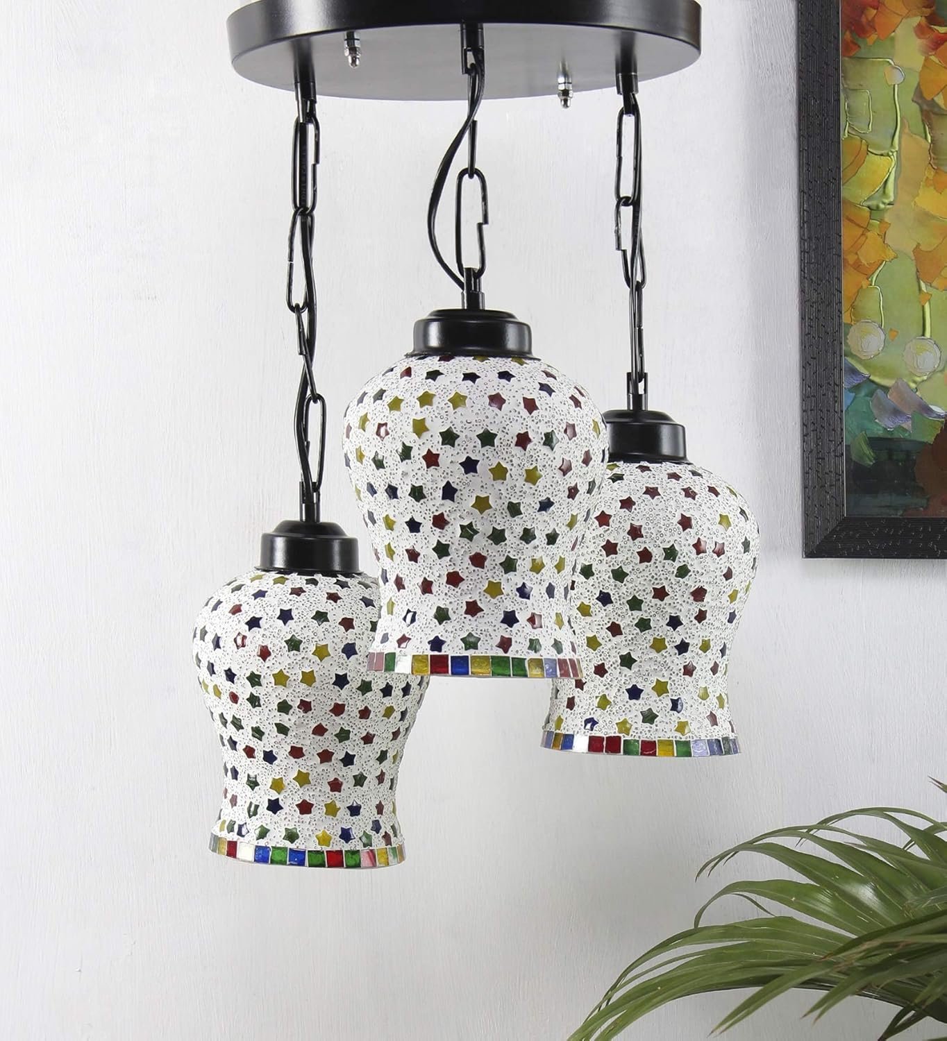 Multicolor Mosaic Glass Cluster Hanging Lamp (Multicolor)