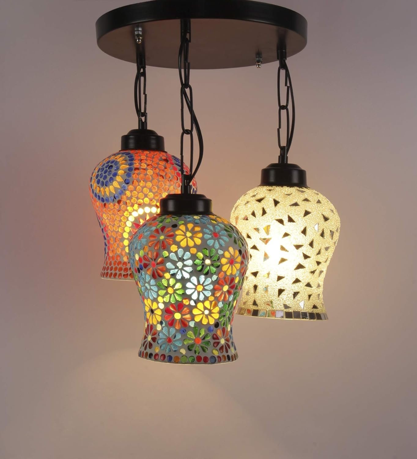Multicolor Mosaic Glass Cluster Hanging Lamp (Multicolor)