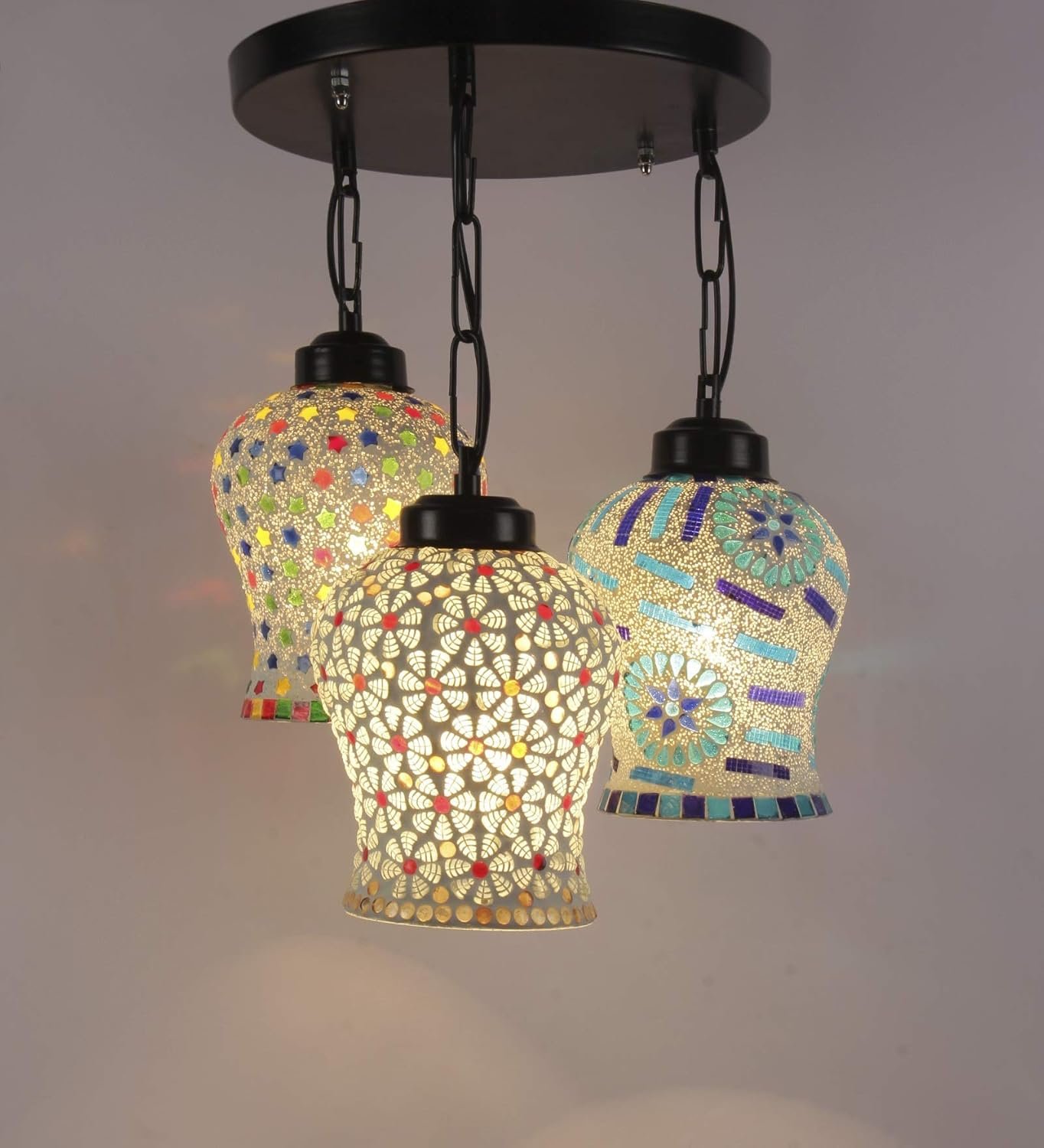 Multicolor Mosaic Glass Cluster Hanging Lamp (Multicolor)