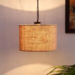 Jute Shade Iron Hanging Lamp (Beige, 12x12x21)- P14