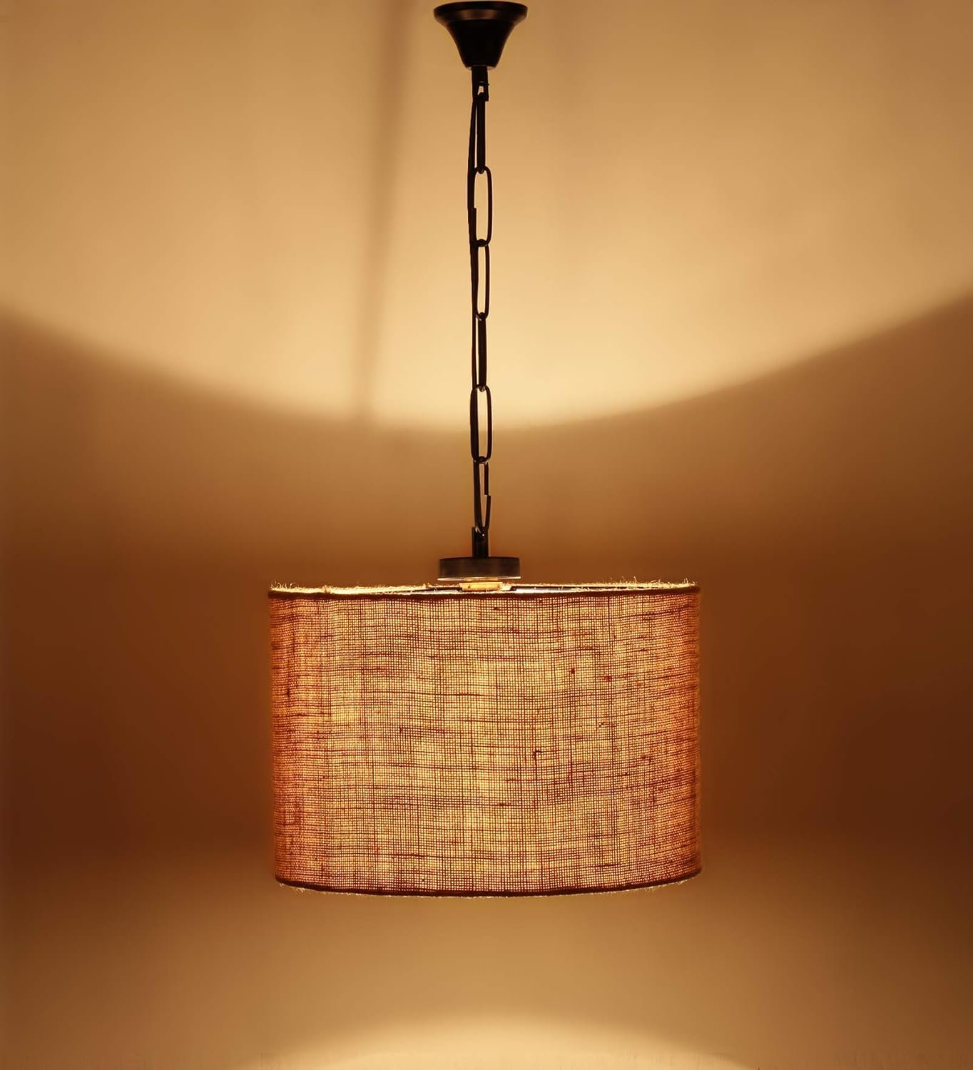 Jute Shade Iron Hanging Lamp (Beige, 12x12x21)- P14