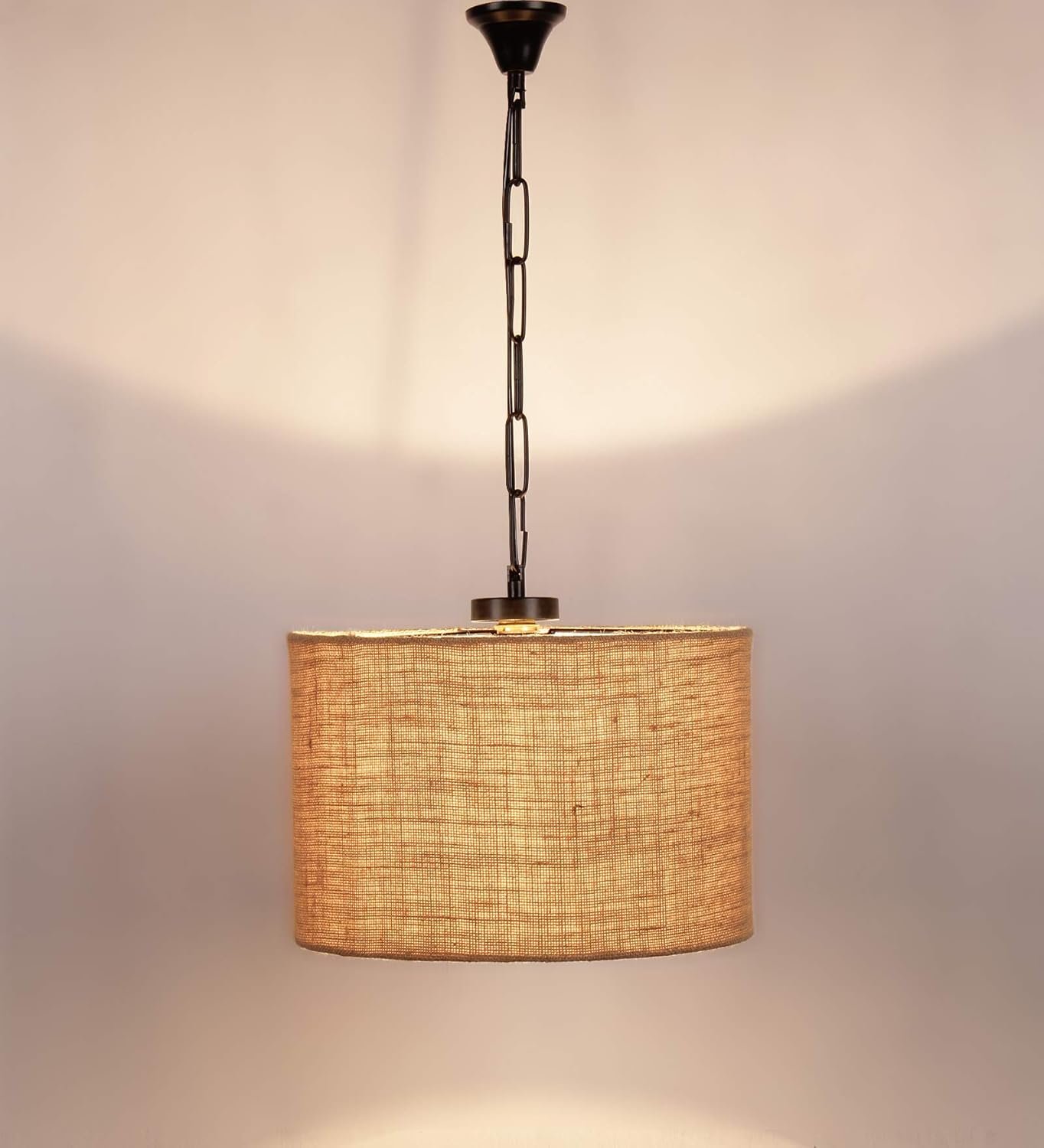 Jute Shade Iron Hanging Lamp (Beige, 12x12x21)- P14
