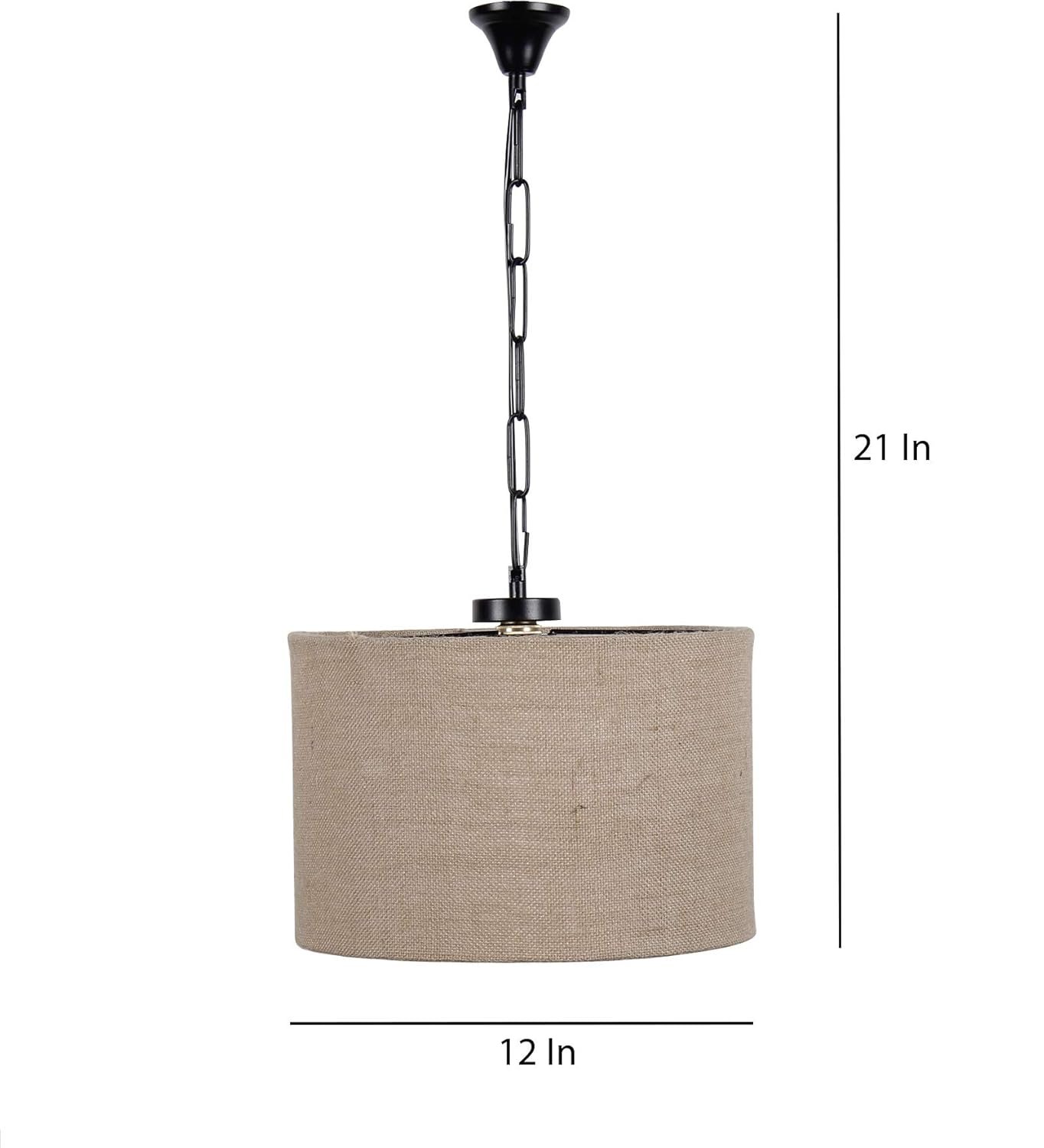 Jute Shade Iron Hanging Lamp (Beige, 12x12x21)- P14