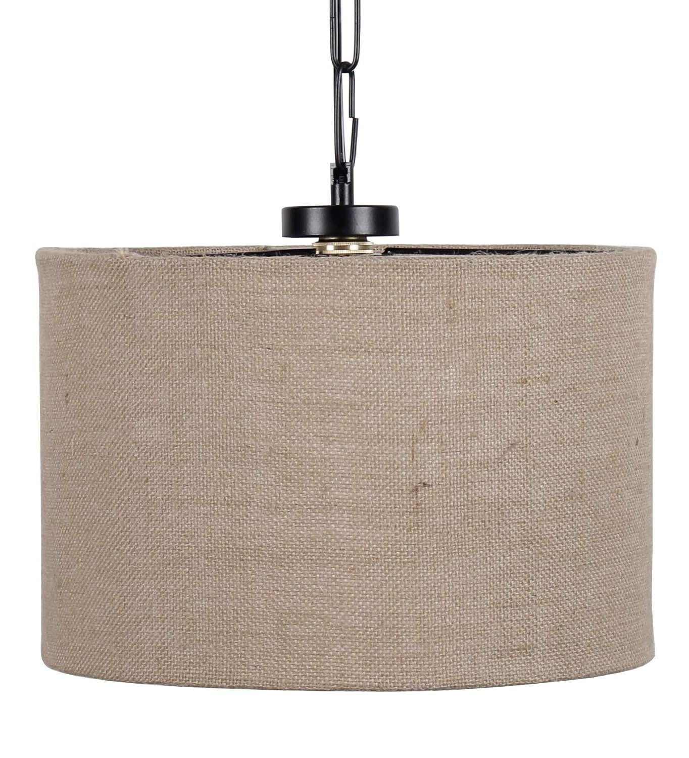 Jute Shade Iron Hanging Lamp (Beige, 12x12x21)- P14