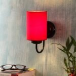 Red Cotton Wall Mounted lamp with Black Base
