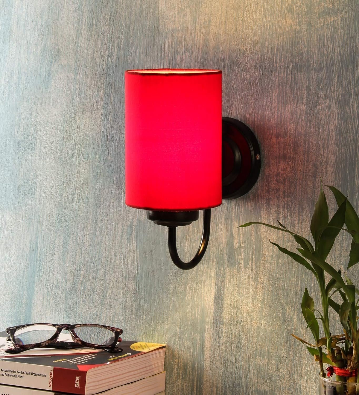 Red Cotton Wall Mounted lamp with Black Base