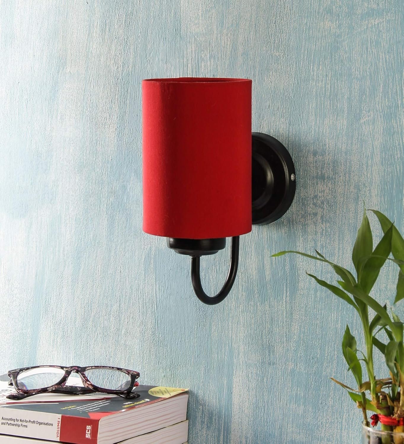 Red Cotton Wall Mounted lamp with Black Base
