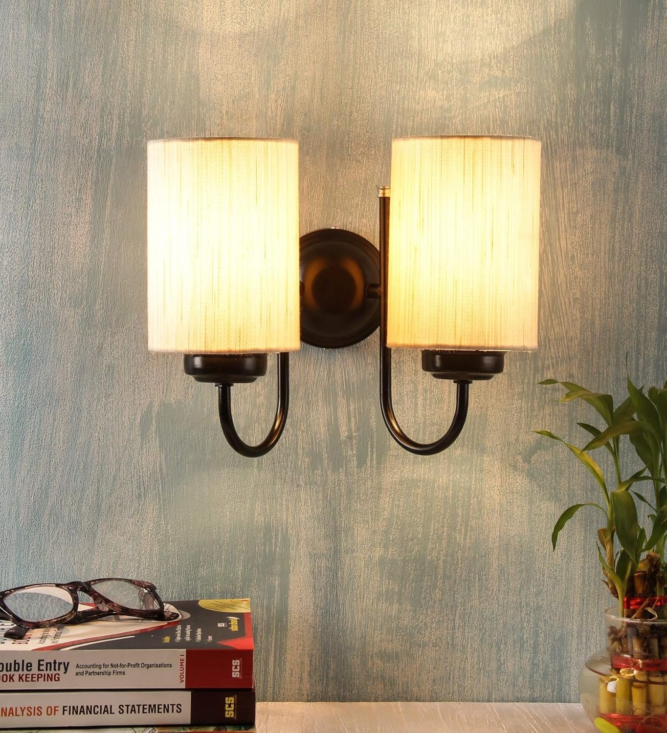 Off White Cotton Double Wall Mounted Lamp